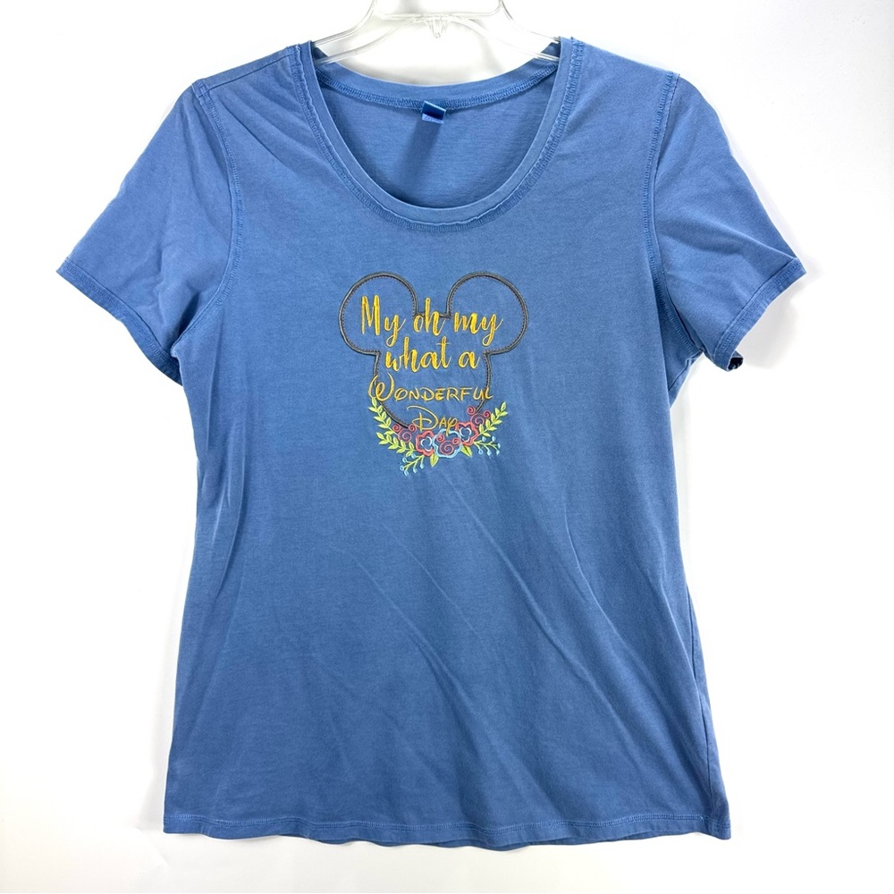 Kavio Women's Mickey Mouse Silhouette Embroidered T Shirt Blue Size XL